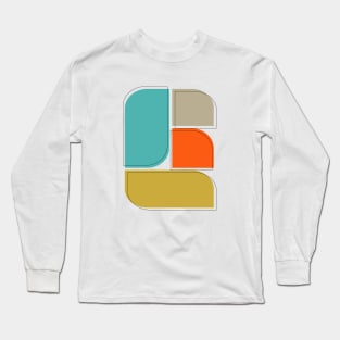 Orange Turquoise Tan Gold Geometric Retro Scandinavian Long Sleeve T-Shirt